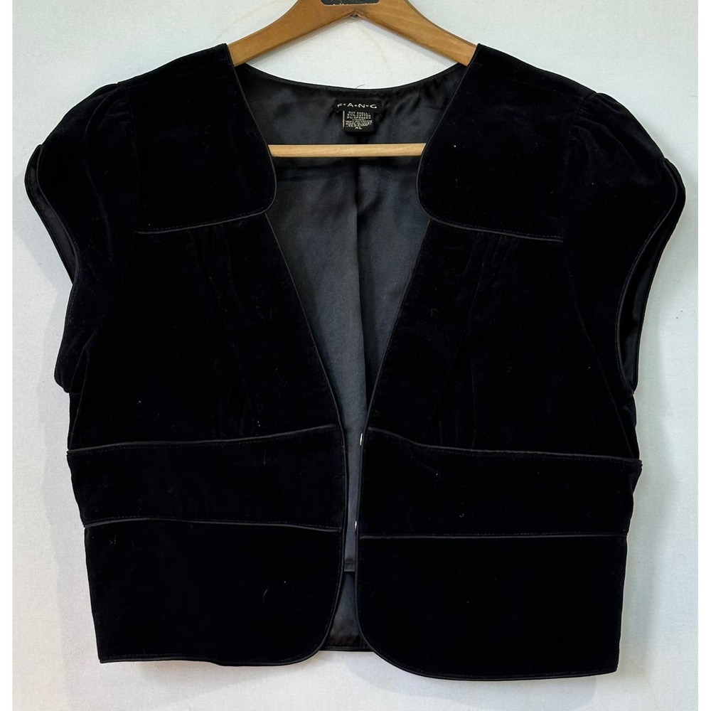 Fang Velvet Bolero Vest Cap Sleeve Retro Women XL Black Excellent